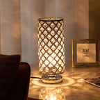 Premium Modern Cylinder Iron and Crystal 1-Light Table Lamp for Living Room