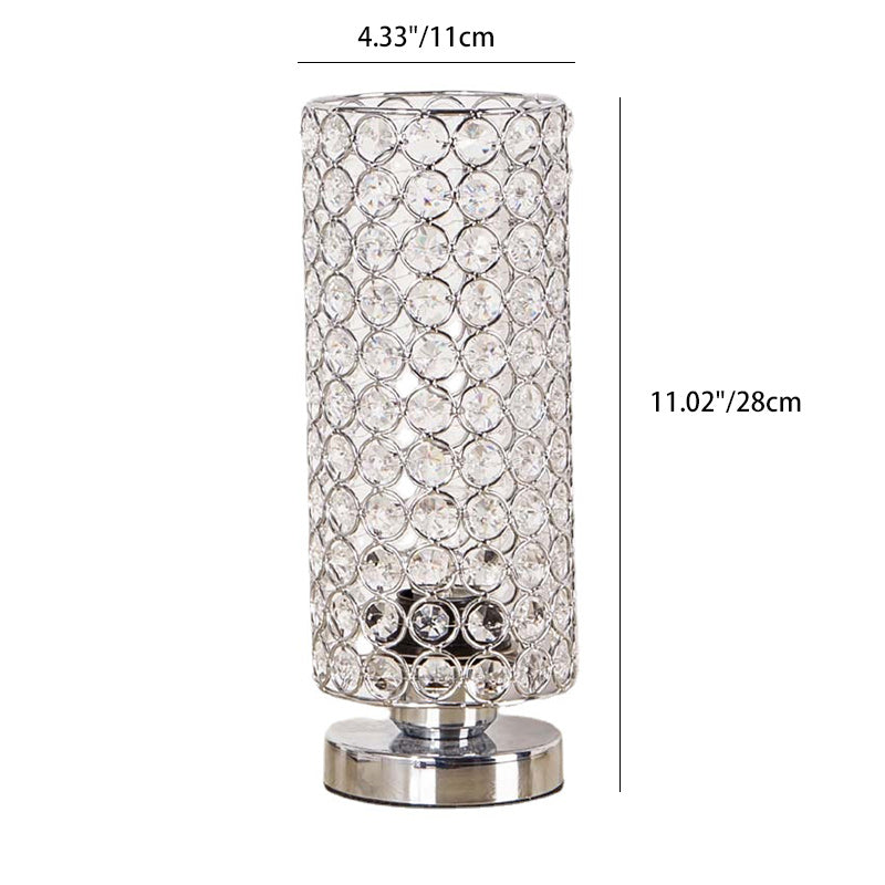 Premium Modern Cylinder Iron and Crystal 1-Light Table Lamp for Living Room