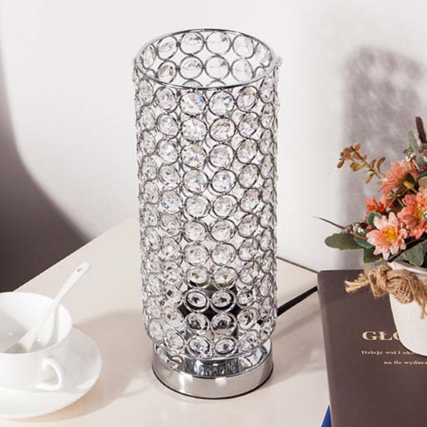Premium Modern Cylinder Iron and Crystal 1-Light Table Lamp for Living Room