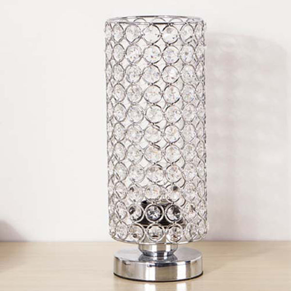 Premium Modern Cylinder Iron and Crystal 1-Light Table Lamp for Living Room