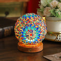 Bohemian Glass Ball USB LED Table Lamp with Wooden Base for Bedroom Decor
