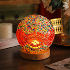 Bohemian Glass Ball USB LED Table Lamp with Wooden Base for Bedroom Decor