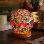 Bohemian Glass Ball USB LED Table Lamp with Wooden Base for Bedroom Decor