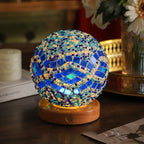 Bohemian Glass Ball USB LED Table Lamp with Wooden Base for Bedroom Decor