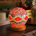 Bohemian Glass Ball USB LED Table Lamp with Wooden Base for Bedroom Decor