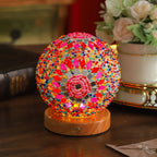 Bohemian Glass Ball USB LED Table Lamp with Wooden Base for Bedroom Decor