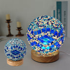 Bohemian Glass Ball USB LED Table Lamp with Wooden Base for Bedroom Decor