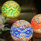 Bohemian Glass Ball USB LED Table Lamp with Wooden Base for Bedroom Decor