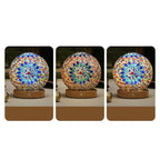 Bohemian Glass Ball USB LED Table Lamp with Wooden Base for Bedroom Decor
