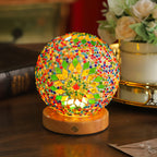 Bohemian Glass Ball USB LED Table Lamp with Wooden Base for Bedroom Decor