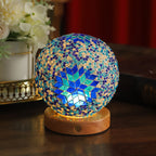 Bohemian Glass Ball USB LED Table Lamp with Wooden Base for Bedroom Decor