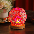 Bohemian Glass Ball USB LED Table Lamp with Wooden Base for Bedroom Decor