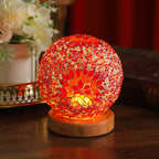 Bohemian Glass Ball USB LED Table Lamp with Wooden Base for Bedroom Decor