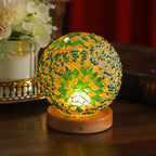 Bohemian Glass Ball USB LED Table Lamp with Wooden Base for Bedroom Decor