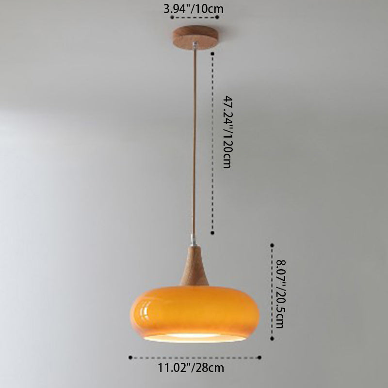 Nordic Cream Persimmon Wood Glass Pendant Light - 1-Light for Dining Room