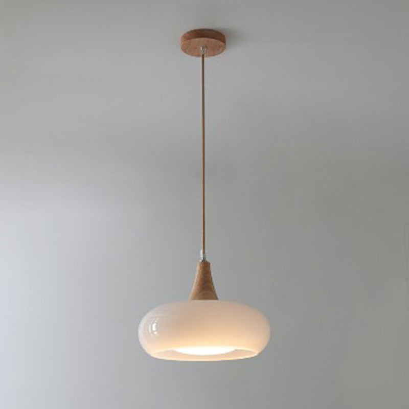 Nordic Cream Persimmon Wood Glass Pendant Light - 1-Light for Dining Room