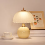 Nordic Half Dome Flower Table Lamp - Iron and Ceramic with Glass Shade