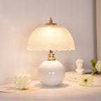 Nordic Half Dome Flower Table Lamp - Iron and Ceramic with Glass Shade