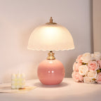 Nordic Half Dome Flower Table Lamp - Iron and Ceramic with Glass Shade