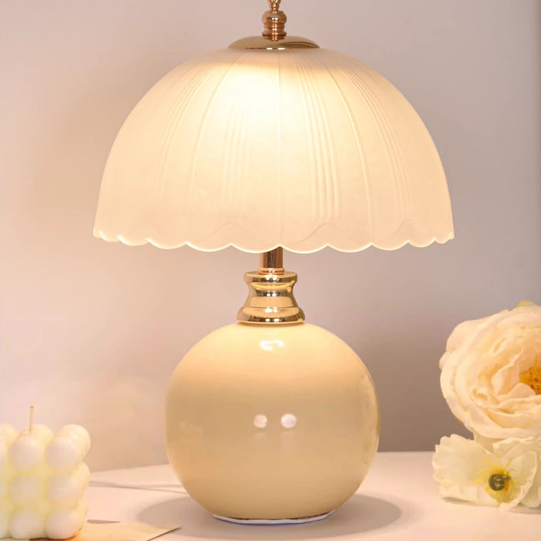 Nordic Half Dome Flower Table Lamp - Iron and Ceramic with Glass Shade