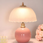 Nordic Half Dome Flower Table Lamp - Iron and Ceramic with Glass Shade