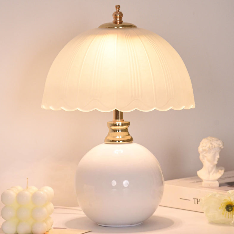 Nordic Half Dome Flower Table Lamp - Iron and Ceramic with Glass Shade