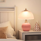 Nordic Half Dome Flower Table Lamp - Iron and Ceramic with Glass Shade