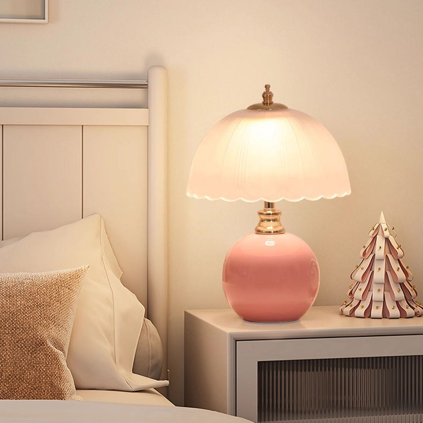 Nordic Half Dome Flower Table Lamp - Iron and Ceramic with Glass Shade