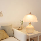 Nordic Half Dome Flower Table Lamp - Iron and Ceramic with Glass Shade