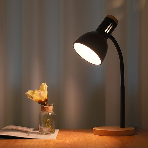 Adjustable Modern Minimalist Iron and Wood Table Lamp - 1-Light Design for Bedroom
