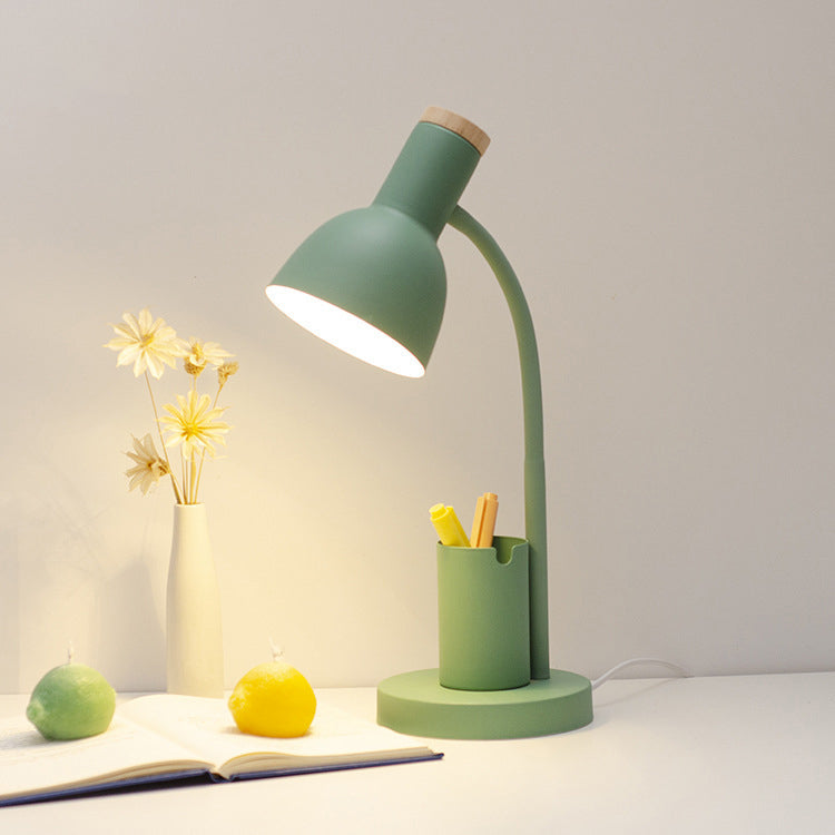 Adjustable Angle Iron and Wood Table Lamp - Modern Minimalist Design for Study