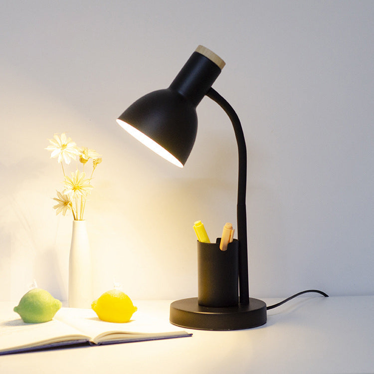 Adjustable Angle Iron and Wood Table Lamp - Modern Minimalist Design for Study