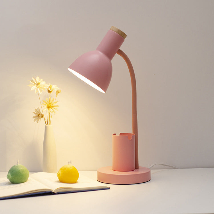 Adjustable Angle Iron and Wood Table Lamp - Modern Minimalist Design for Study