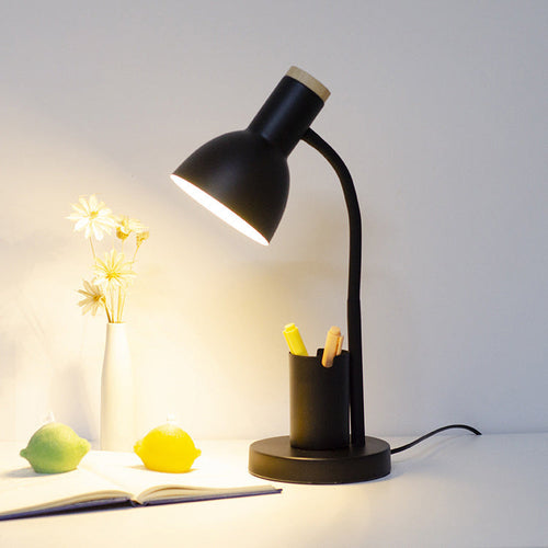 Adjustable Angle Iron and Wood Table Lamp - Modern Minimalist Design for Study
