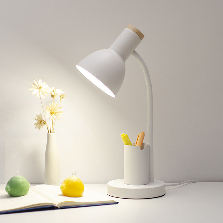 Adjustable Angle Iron and Wood Table Lamp - Modern Minimalist Design for Study