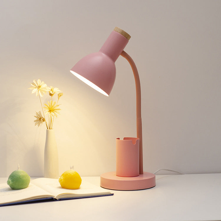 Adjustable Angle Iron and Wood Table Lamp - Modern Minimalist Design for Study