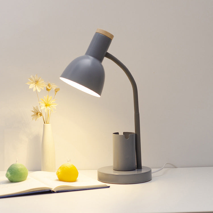 Adjustable Angle Iron and Wood Table Lamp - Modern Minimalist Design for Study