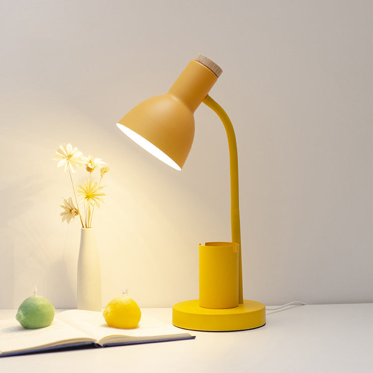 Adjustable Angle Iron and Wood Table Lamp - Modern Minimalist Design for Study