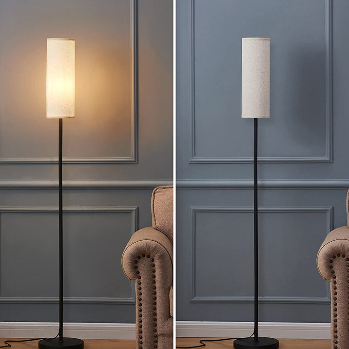 Minimalist Cylinder Iron Floor Lamp with Fabric Shade - 1-Light Design for Bedroom