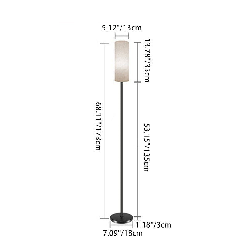 Minimalist Cylinder Iron Floor Lamp with Fabric Shade - 1-Light Design for Bedroom