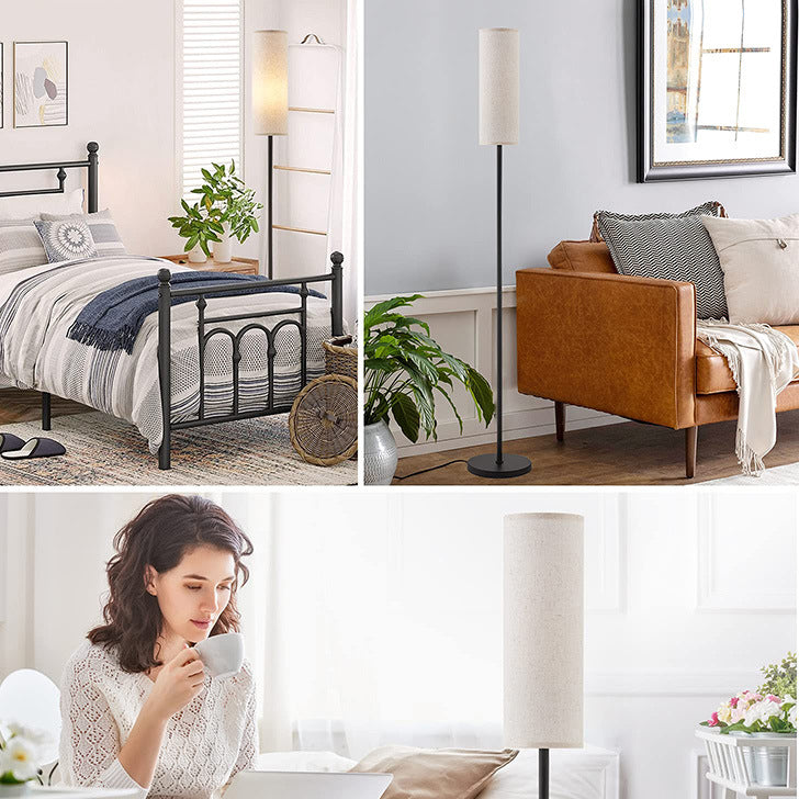 Minimalist Cylinder Iron Floor Lamp with Fabric Shade - 1-Light Design for Bedroom