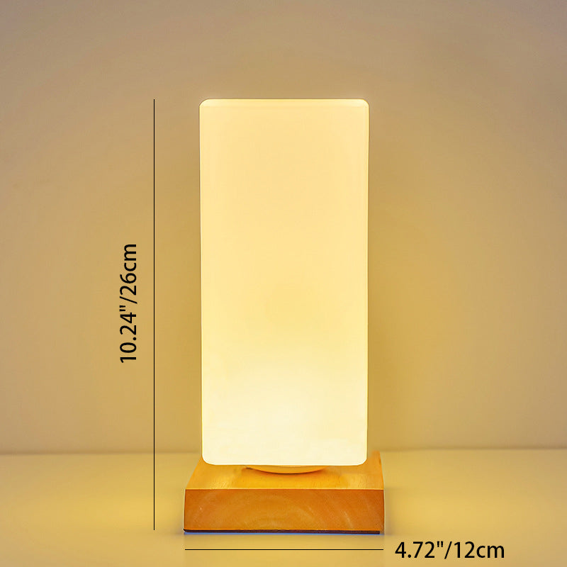 Scandinavian Rectangular Wood and Glass LED Table Lamp for Bedroom