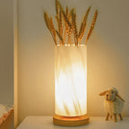 Scandinavian Rectangular Wood and Glass LED Table Lamp for Bedroom