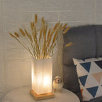 Scandinavian Rectangular Wood and Glass LED Table Lamp for Bedroom
