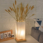 Scandinavian Rectangular Wood and Glass LED Table Lamp for Bedroom