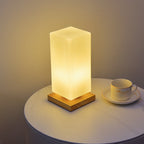 Scandinavian Rectangular Wood and Glass LED Table Lamp for Bedroom