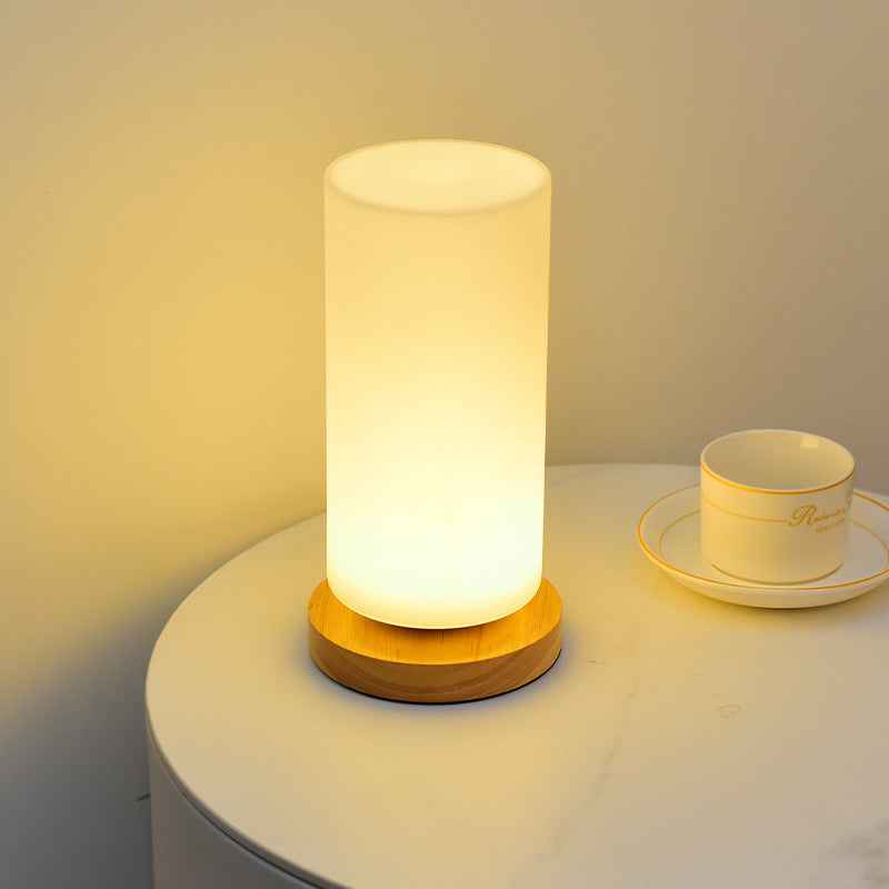 Scandinavian Rectangular Wood and Glass LED Table Lamp for Bedroom