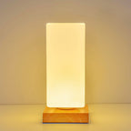 Scandinavian Rectangular Wood and Glass LED Table Lamp for Bedroom
