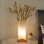 Scandinavian Rectangular Wood and Glass LED Table Lamp for Bedroom