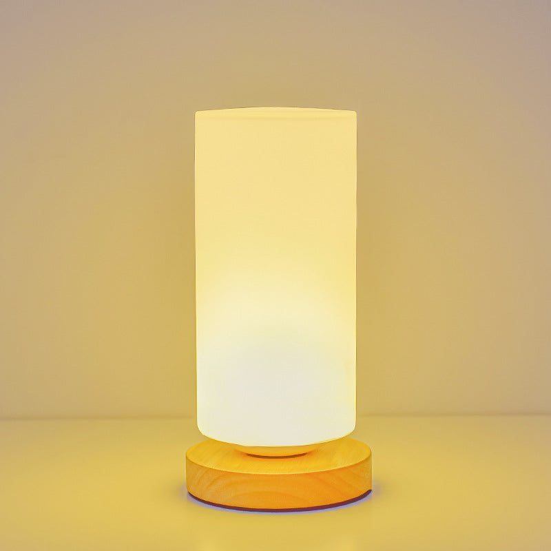 Scandinavian Rectangular Wood and Glass LED Table Lamp for Bedroom